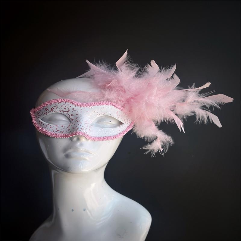 Grace Filigree Mask - Pink Feathers