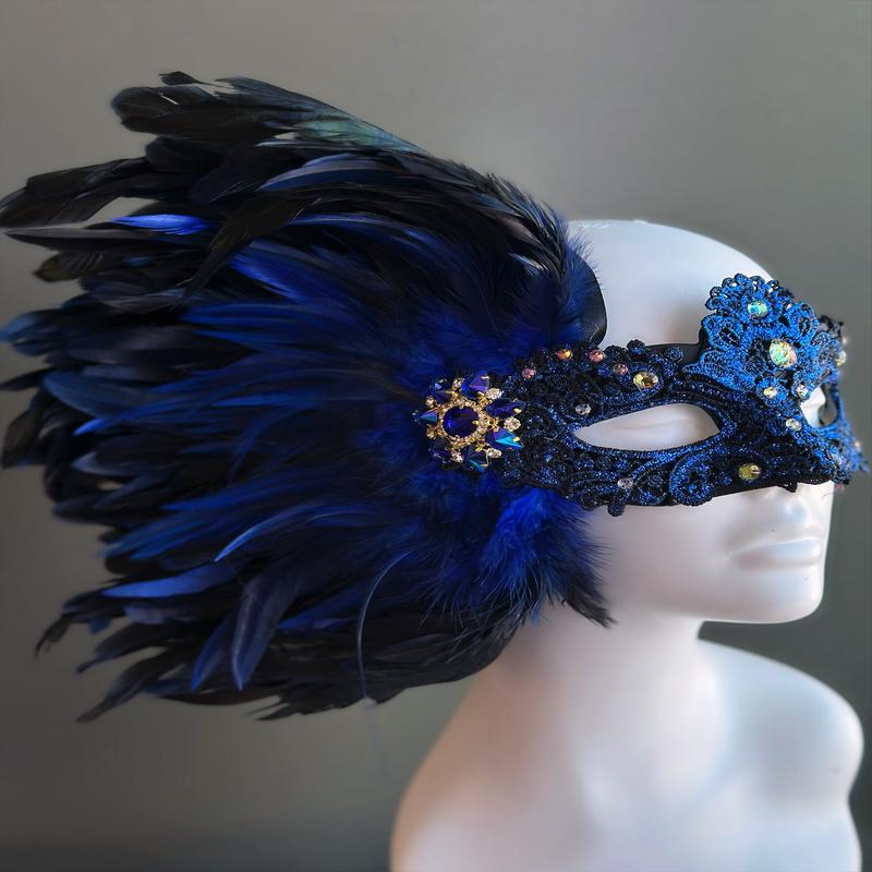 Lux Feather Mask - Blue Black