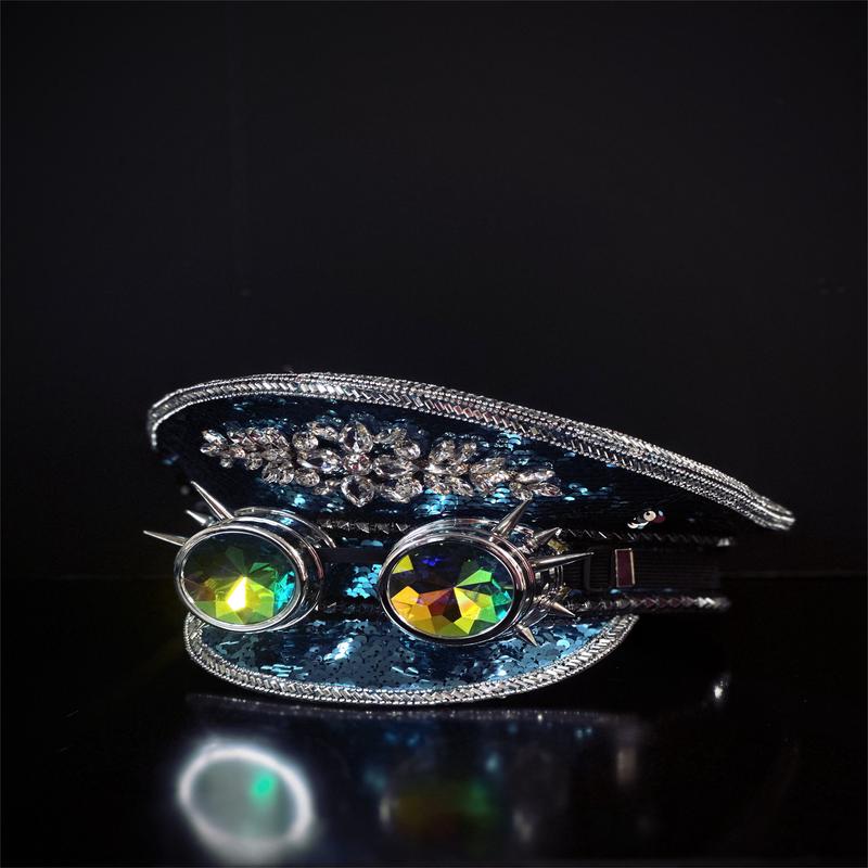 Spiked Goggles Captain Hat - Silver/Blue