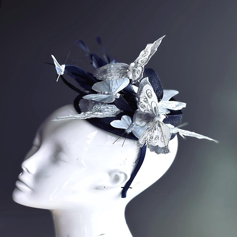 Butterfly Fascinator - Silver/White