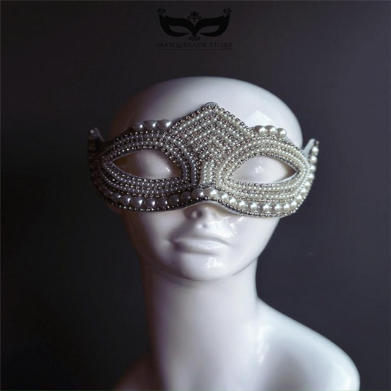 White Pearl Rhinestone Womens Mask