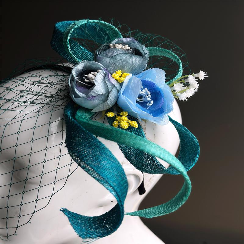 Teal Blues Fascinator - Bloom Veil