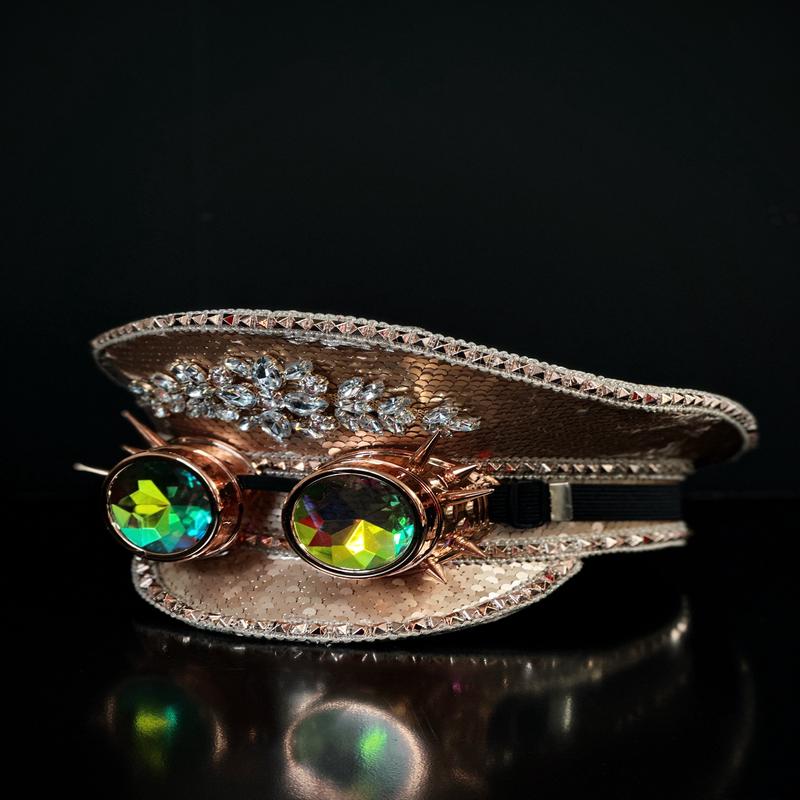 Sequin Hat With Goggles - Rose Gold
