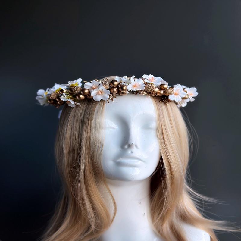 White and Gold Flower Crown  Floral Headband