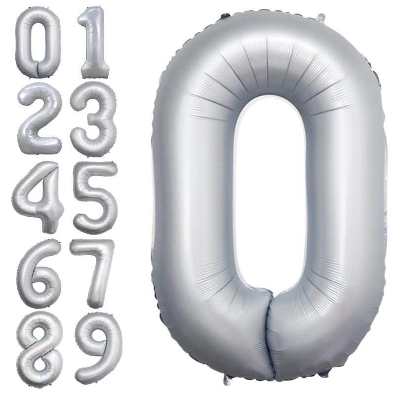 Chrome White 0-9 Number Foil Balloon, 34in