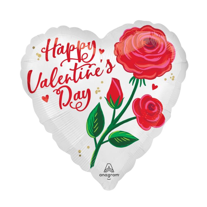 White Satin Rose Radiance Valentine Foil Balloon, 18in