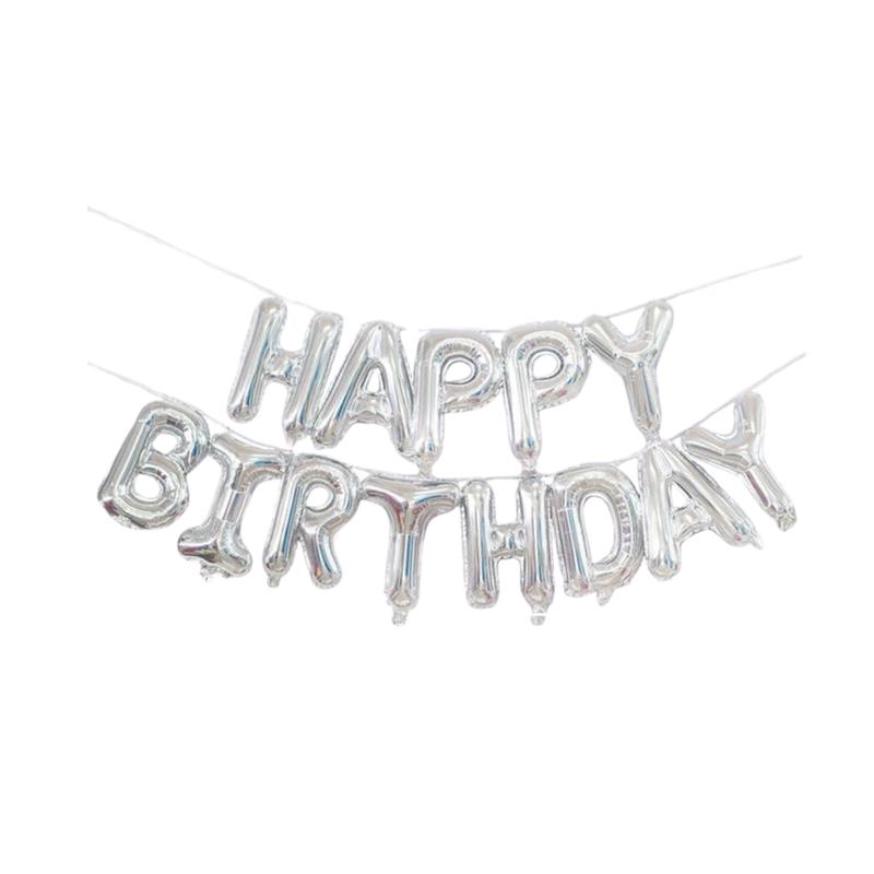 Silver Happy Birthday Banner Foil Balloon