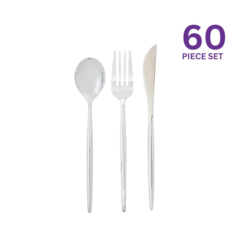Silver Matrix Plastic Cutlery Set - 60 pcs