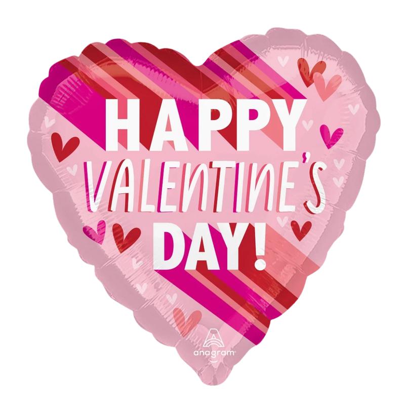 Pink Stripes on Stripes Happy Valentines Day Foil Balloon, 18in
