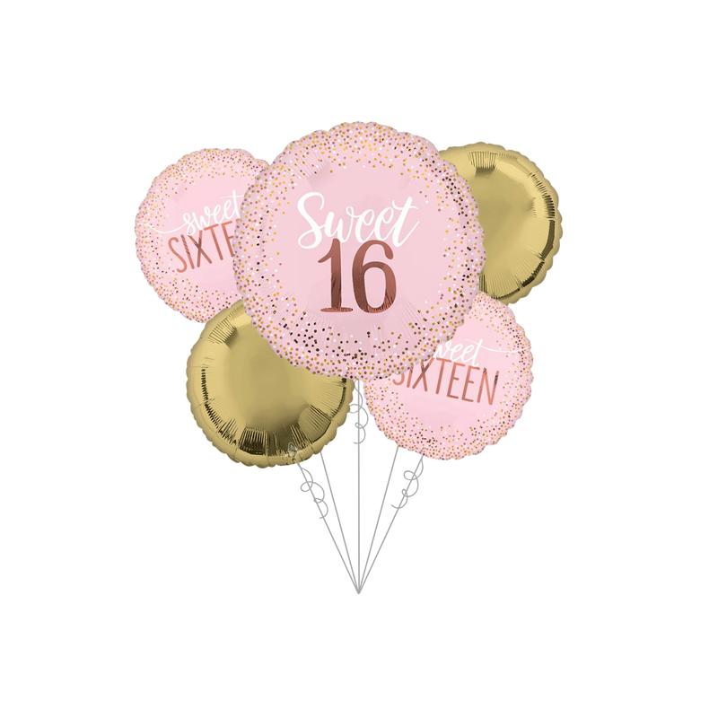 Blush Pink & Gold Sweet 16 Birthday Basic Balloon Bundle