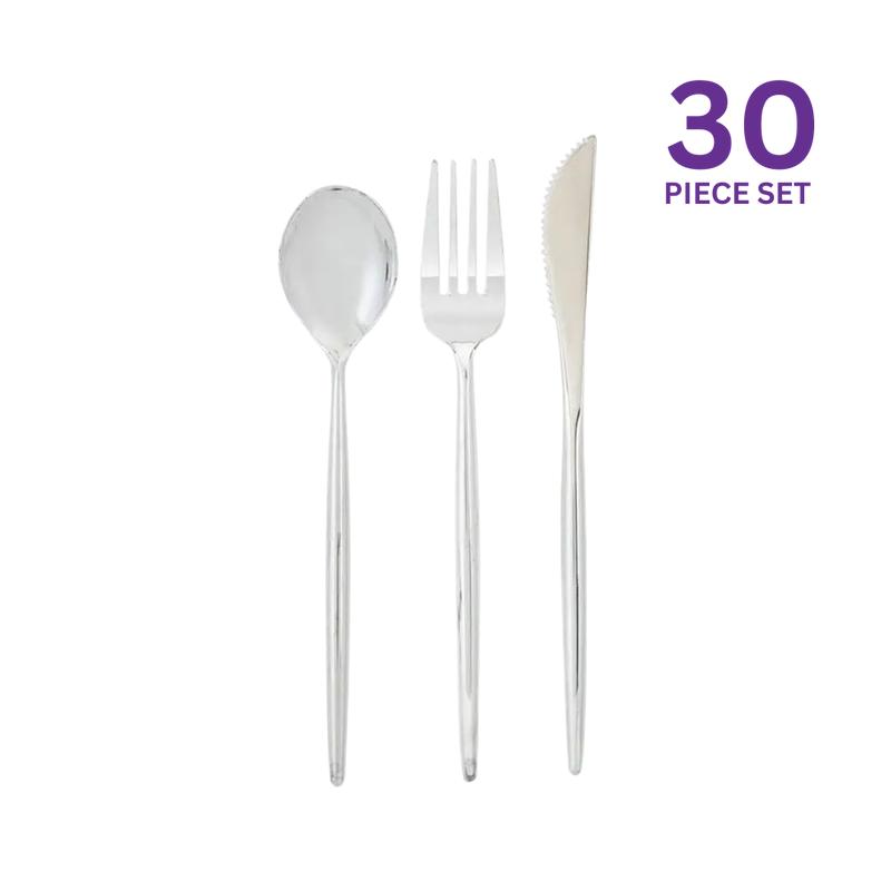 Silver Matrix Plastic Cutlery Set - 30 pcs