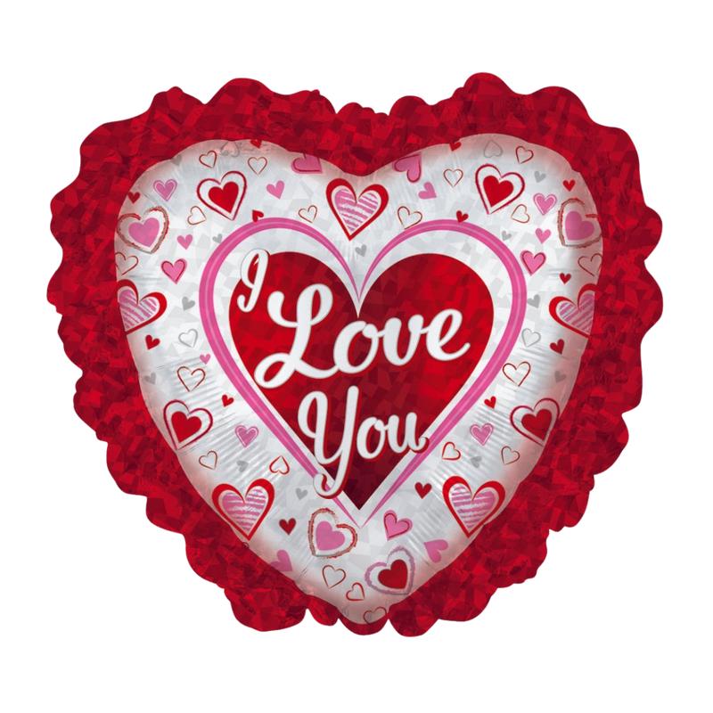 Red Pink Prism Ruffle Valentines Day Heart Foil Balloon, 32in