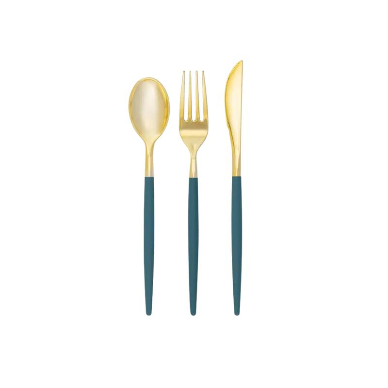 Teal and Gold Chic Plastic Cutlery Set - 32 pcs