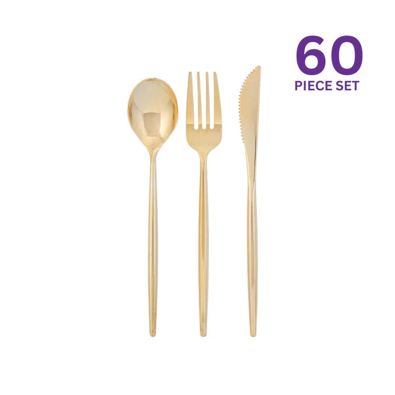 Gold Matrix Plastic Cutlery Set - 60 pcs