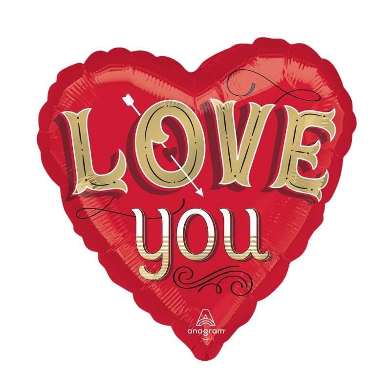 Red Love You Valentines Day Heart Foil Balloon, 18in