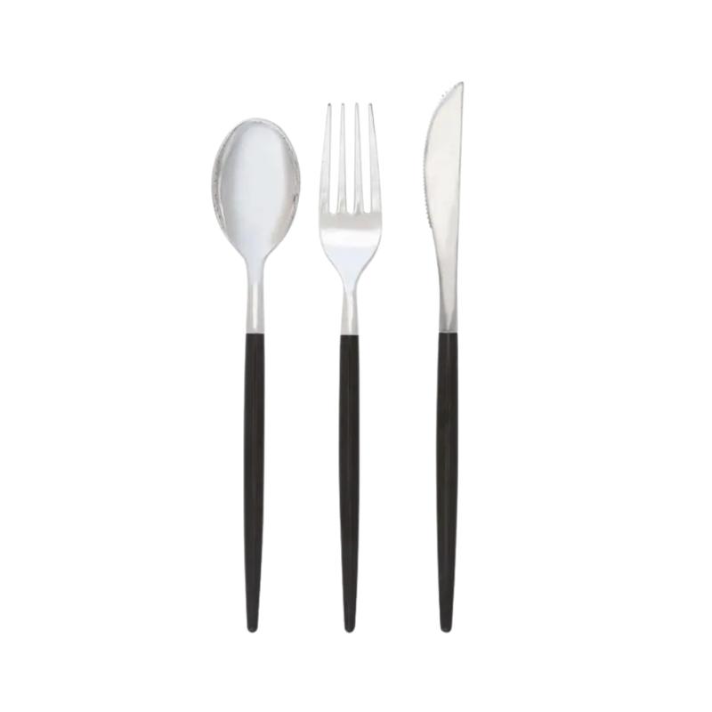Black and Silver Plastic Cutlery Set - 32 pcs