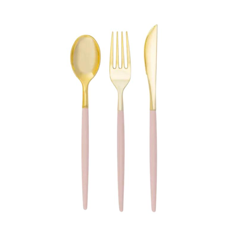 Blush and Gold Plastic Cutlery Set - 32 pcs