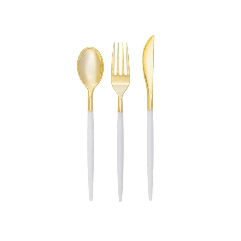 Clear and Gold Chic Plastic Cutlery Set - 32 pcs