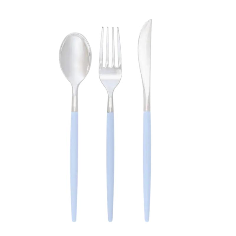 Ice Blue and Silver Chic Plastic Cutlery Set - 32 pcs
