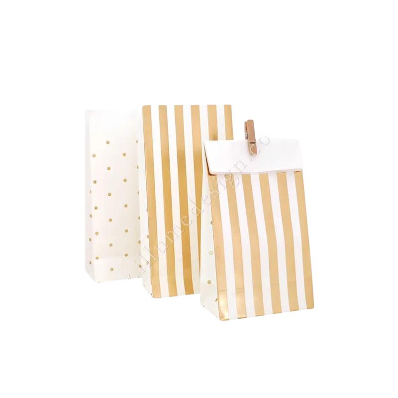 Gold Stripes & Dots Treat Bags - 10pk
