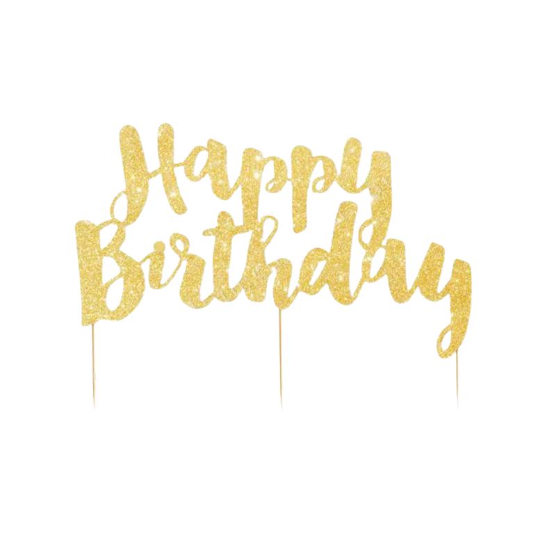 Gold Glitter \"Happy Birthday\" Cake Topper