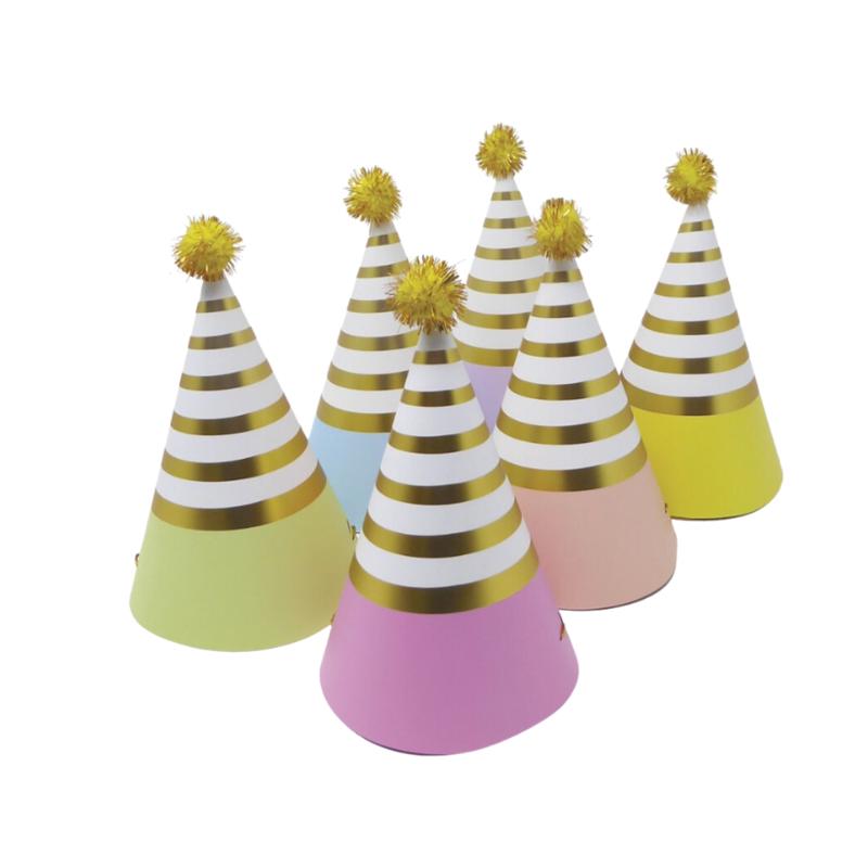 Pastel Rainbow Striped Party Hats - 6pk!