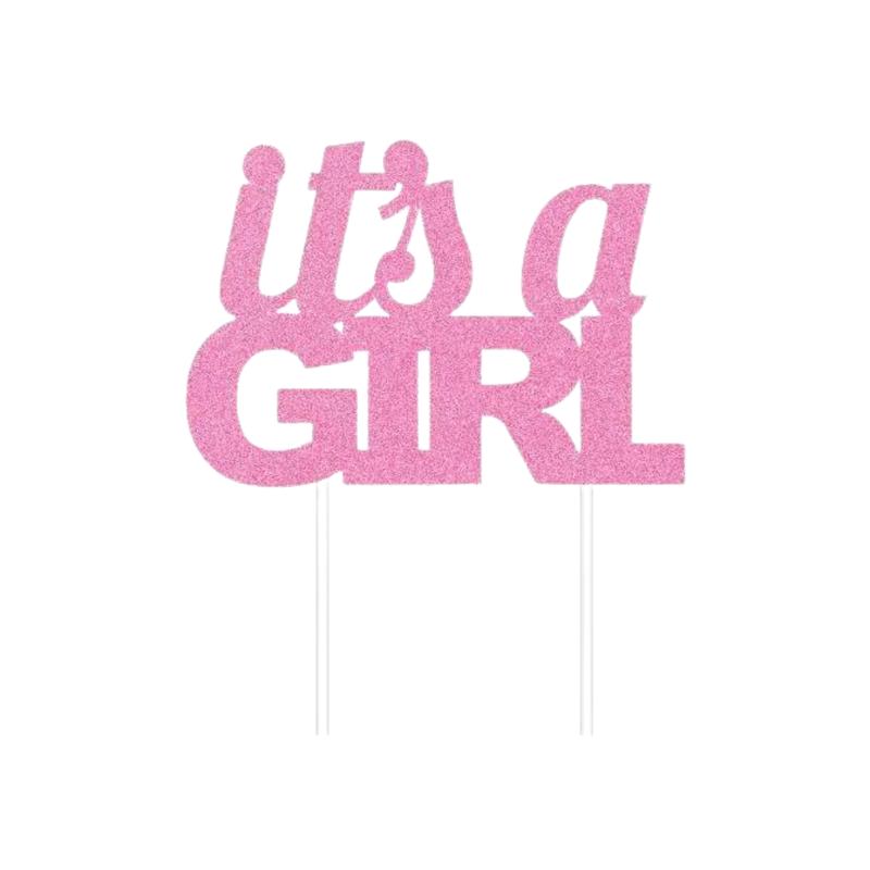 Pink Glitter \"It\'s a Girl\" Cake Topper