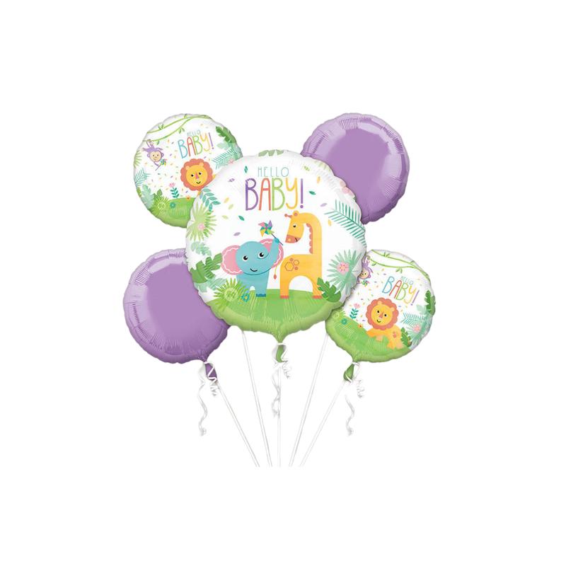 Safari Animals \"Hello Baby\" Foil Balloon Bundle