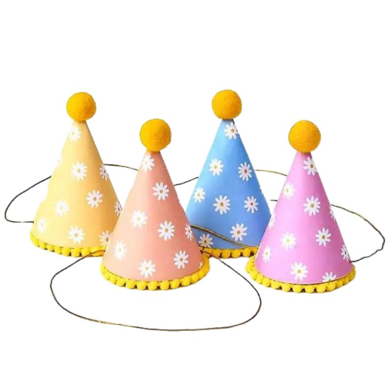 Retro Daisy Party Hats - 4pk