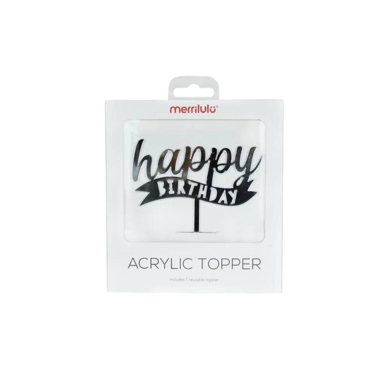 Silver Banner \"Happy Birthday\" Acrylic Cake Topper