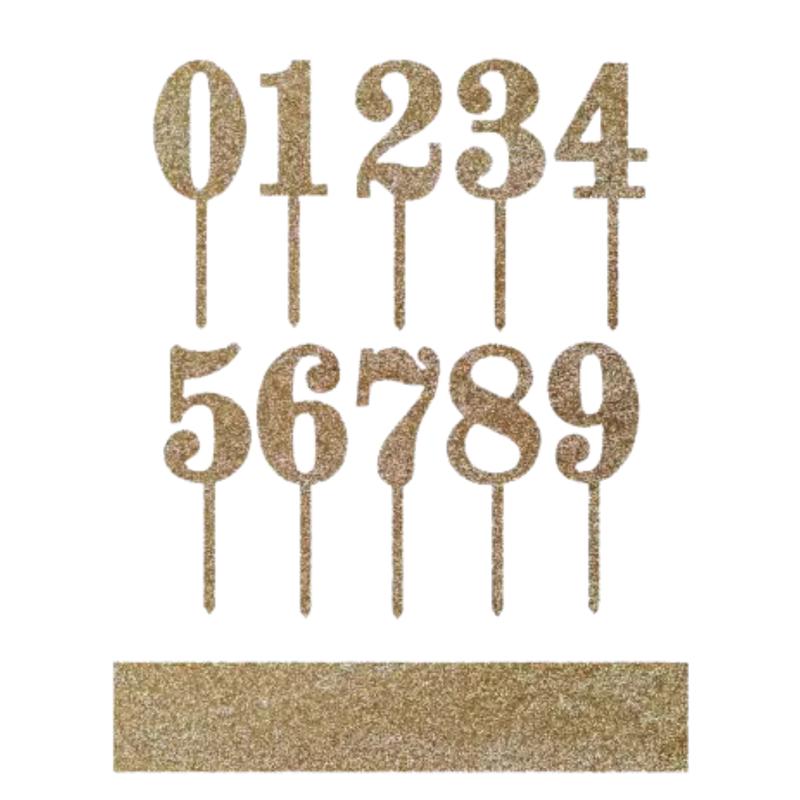 Gold Glitter 0-9 Number Acrylic Cake Toppers