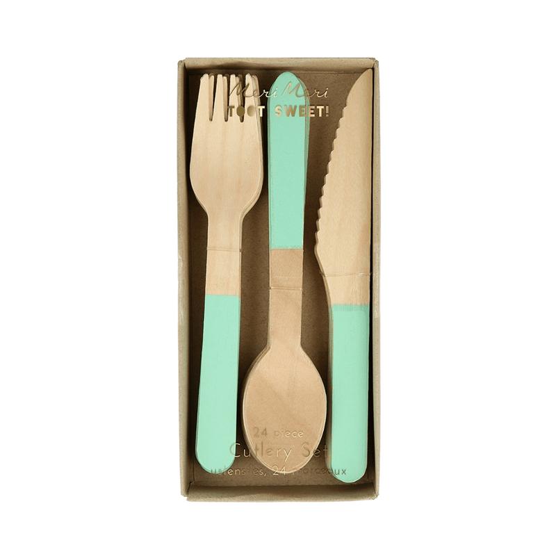 Mint Green Wooden Cutlery - 24pcs
