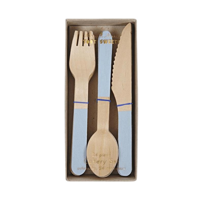 Blue Wooden Cutlery Set - 24pcs