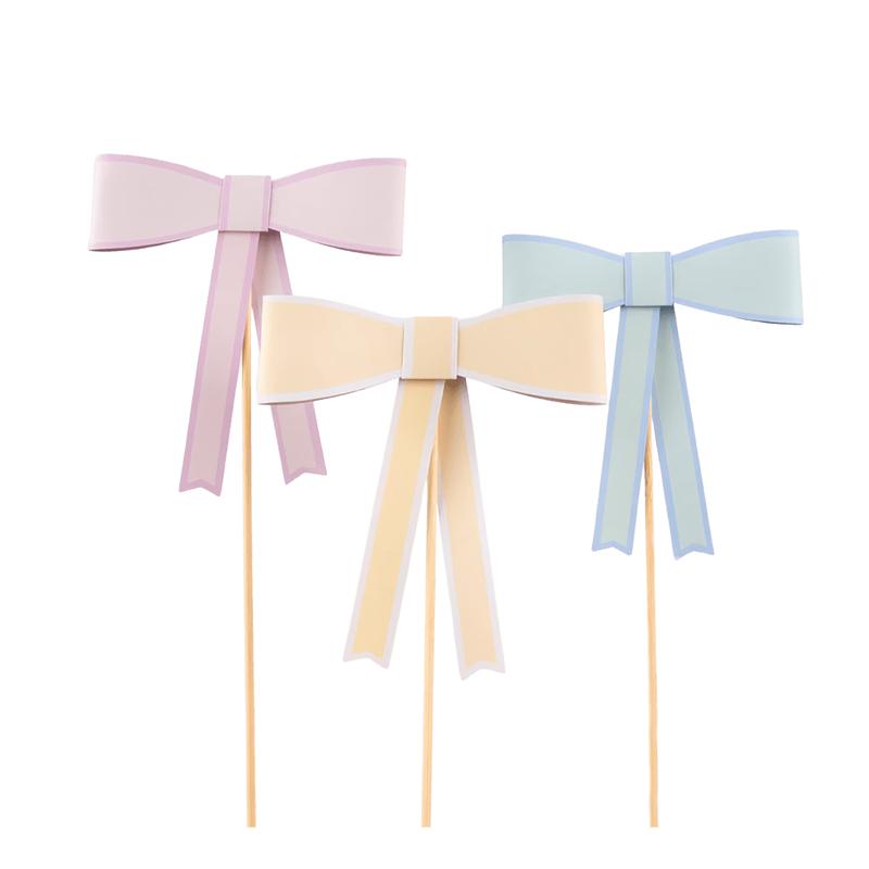 Pastel Bow Cake Toppers - 3 Pcs