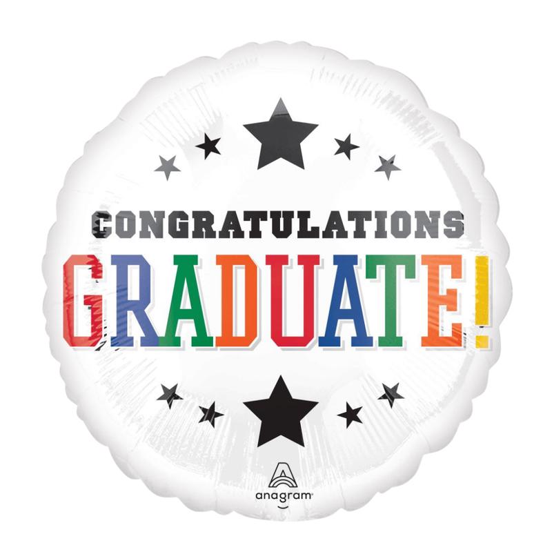 Black and Rainbow Congratulations Graduate Foil Balloon, 36in - Giant