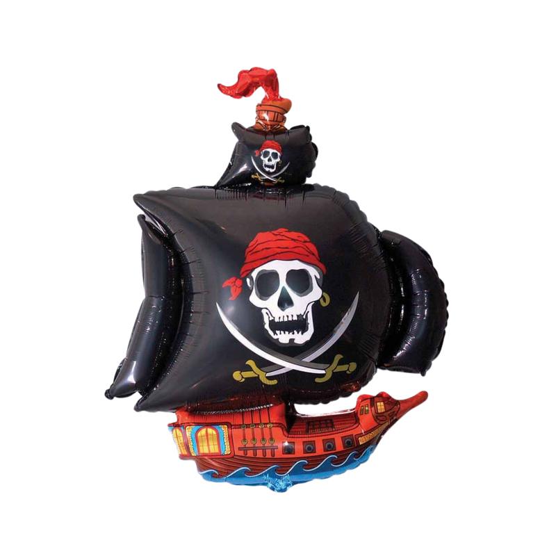 Black and Red Pirate Ship Foil Balloon, 36in - Giant