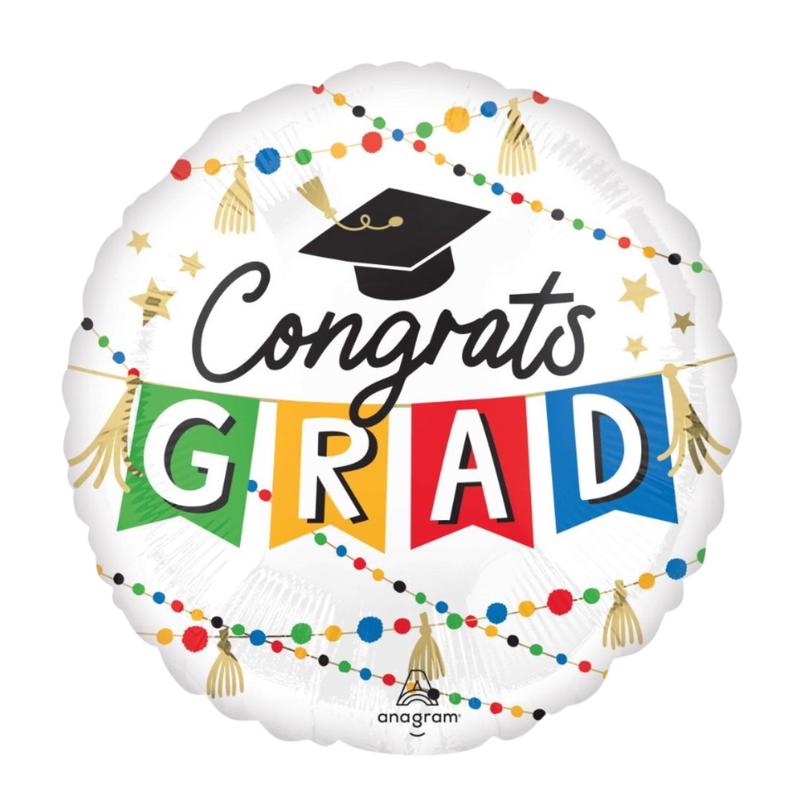 Black and Rainbow Congrats Grad Foil Balloon, 36in - Giant