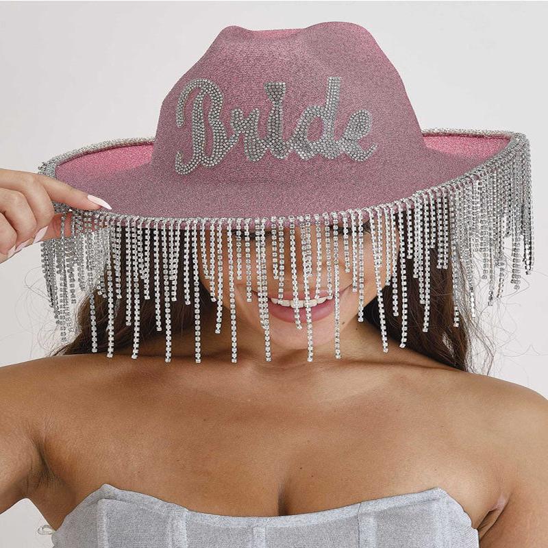 Pink Glitter \'Bride\' Cowgirl Hat