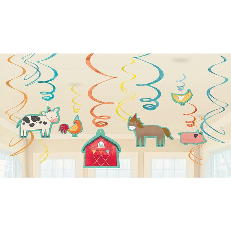 Barnyard Birthday Swirl Decorations - 17.7cm (12pk)