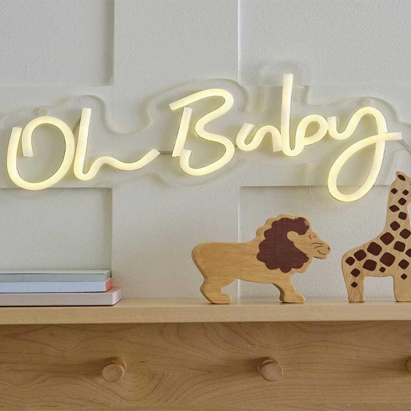 Teddy Bear White \'Oh Baby\' Neon Light Sign - 17cm x 34cm