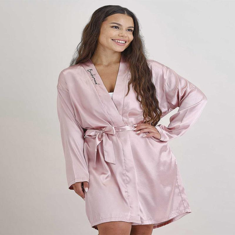 Pink Embroidered \'Bridesmaid\' Dressing Gown
