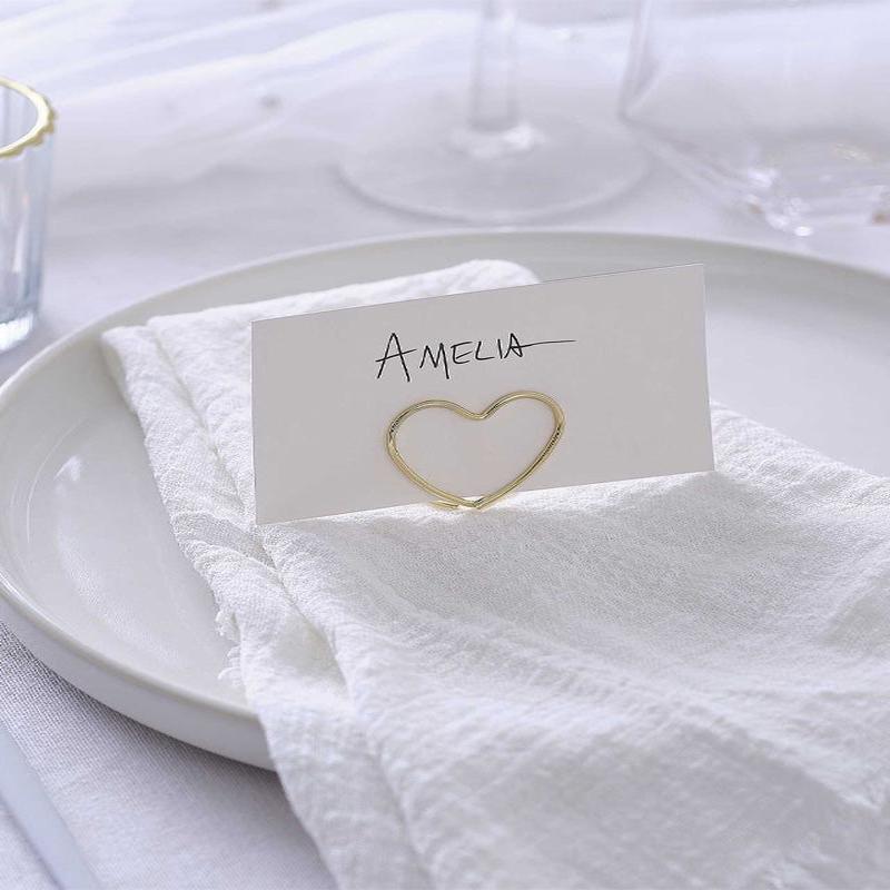 Gold Metal Heart Wedding Place Card Holders with Texture Cards - 5cm x 9cm (6pk)