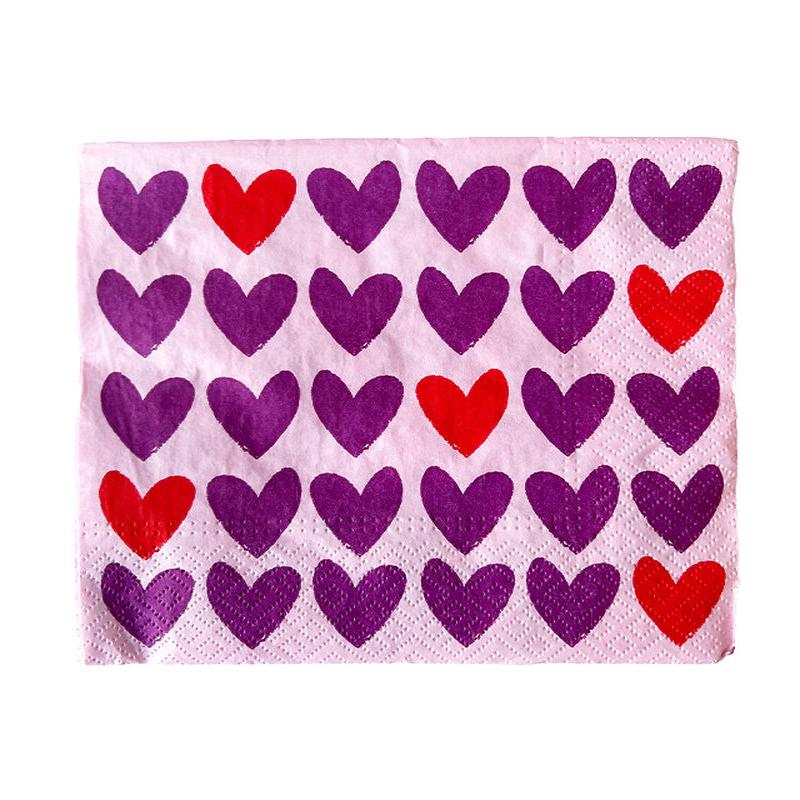 Valentine\'s Purple Hearts Paper Napkins - 33cm