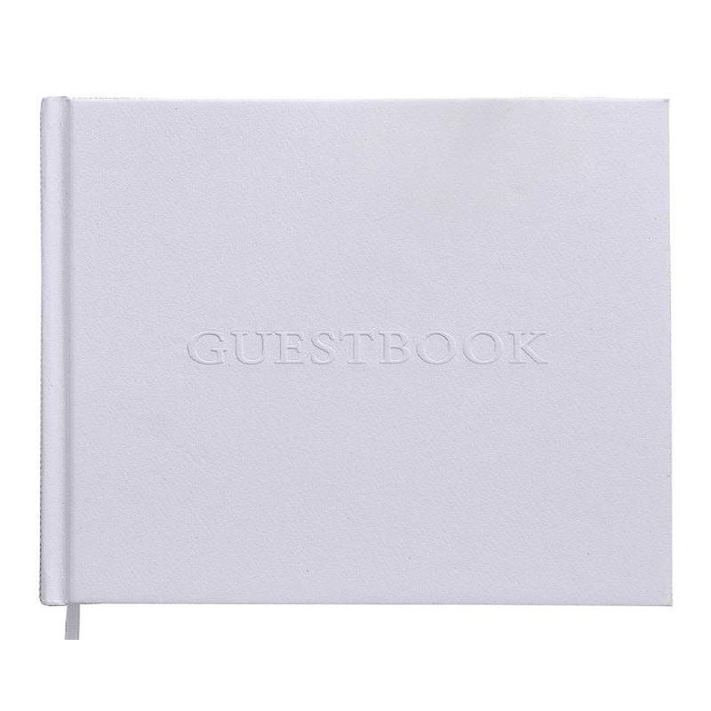 White Embossed Wedding Guest Book with Gold Paper Edge - 21.5cm x 21.5cm