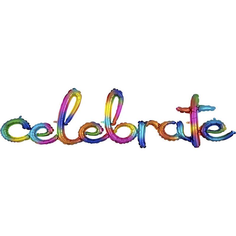 Multicoloured \'Celebrate\' Script Phrase Foil Balloon - 59\" x 20\"