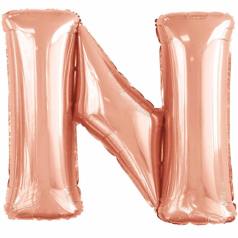 N Rose Gold Letter Balloon - 34\" Foil