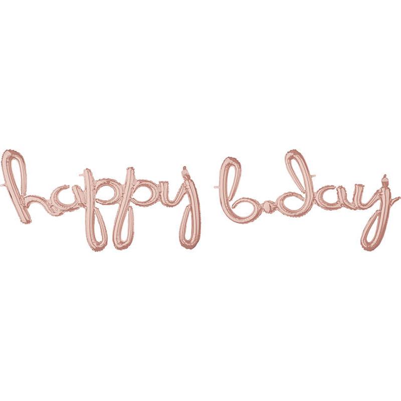 Rose Gold \'Happy Bday\' Script Phrase Foil Balloons