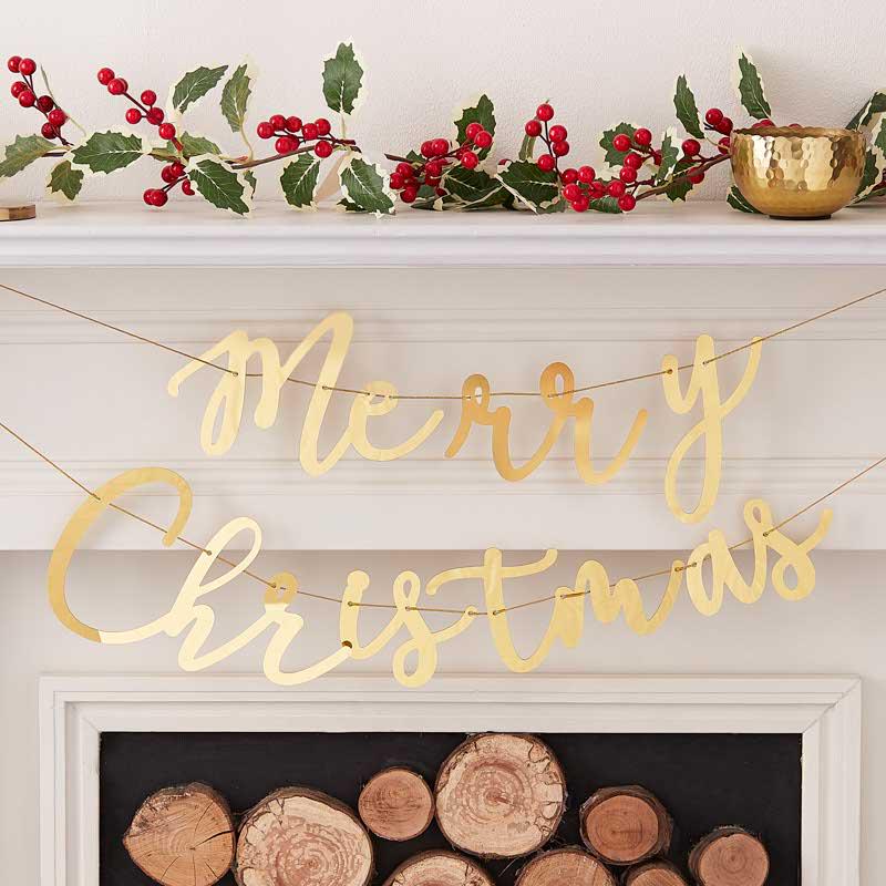 Gold Merry Christmas Acrylic Banner - 1.5m