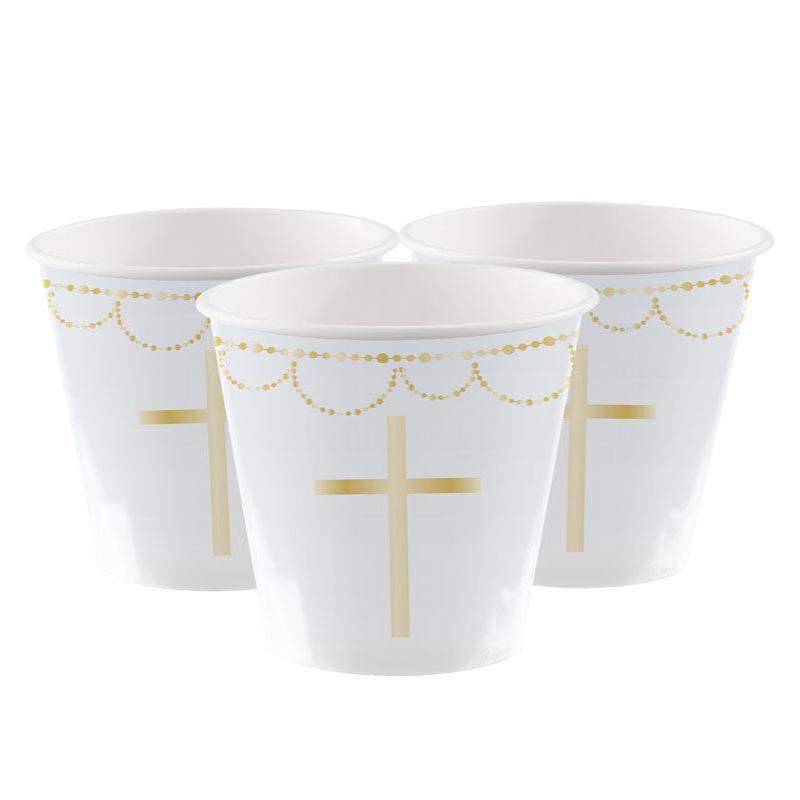 Blue Botanical Cross Paper Cups - 237ml (8pk)