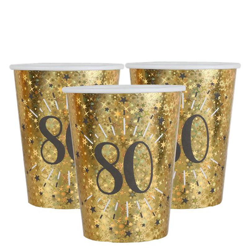 Sparkling Gold 80th Paper Cups - 270ml (10pk)
